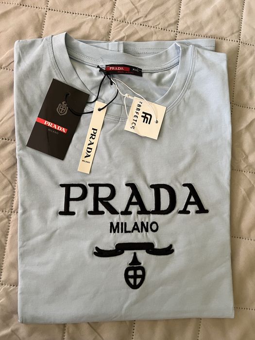 Męski T-shirt premium błękitny XXL – haftowane logo – nowy z metkami