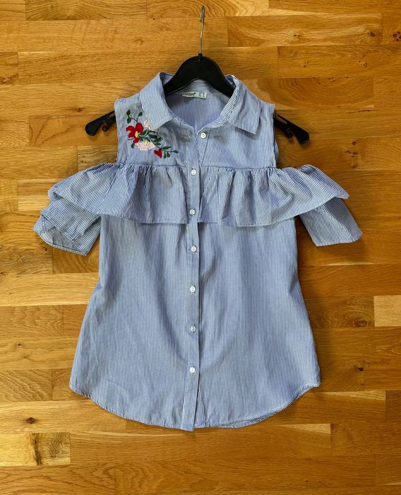 Bluzka w paski z haftem hiszpanka S ala zara