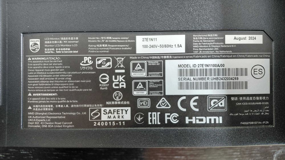 Monitor 27" PHILIPS 27E1 N11 usado