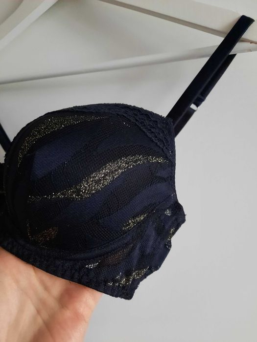 Intimissimi biustonosz stanik balkonetka czarny złoty koronka 80B 75C