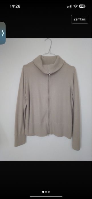 Beżowy rozpinany na suwak sweter z golfem rozmiar M