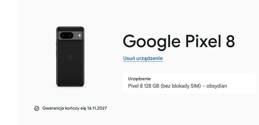 Telefon Smartfon Google Pixel 8 5G Obsidian czarny 8/128 GB gw.XI.2027