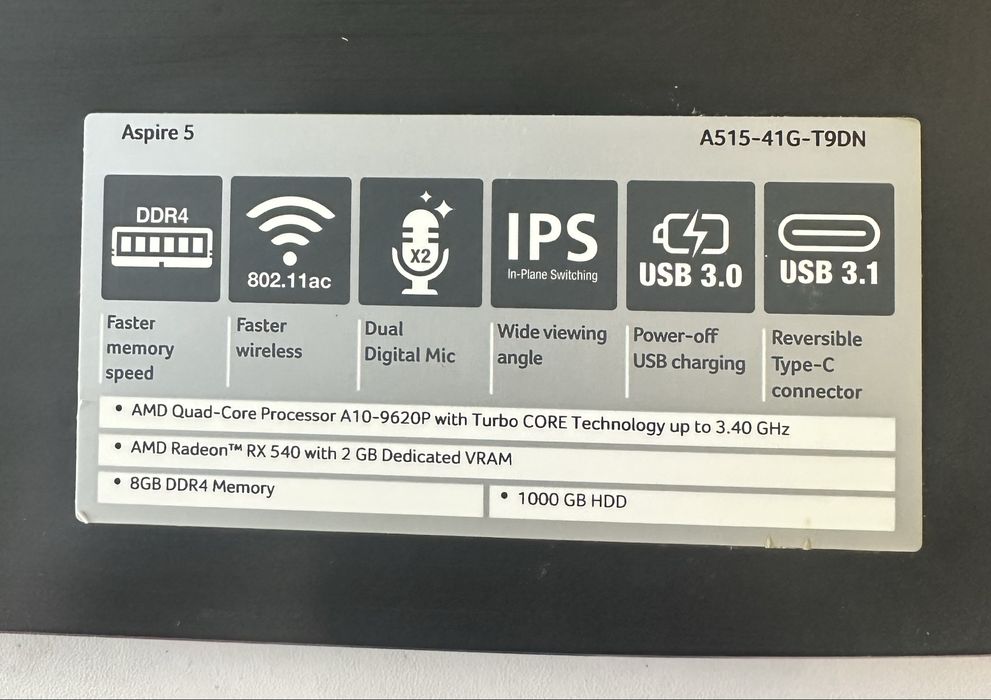 Acer Aspire 5 A515-41G-T9DN | AMD A10 | Radeon RX 540 | 8GB RAM