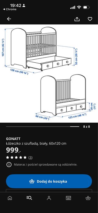 Łóżeczko niemowlęce IKEA GONATT