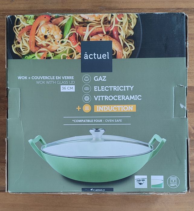 Wok Grande em Ferro Fundido Esmaltado com Tampa de Vidro
