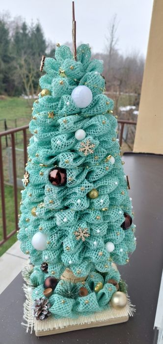 Nowa choinka jutowa handmade z lampkami