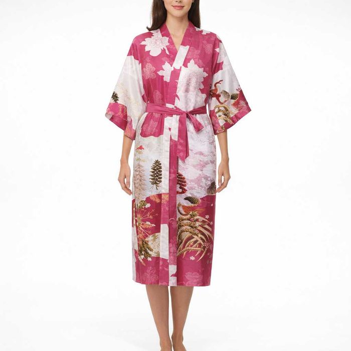 Kimono różowe szlafrok oryginalne, przywiezione z Japonii 40/L