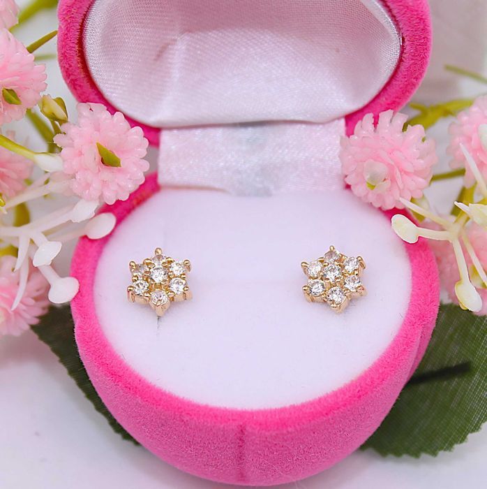 Złote kolczyki p.585/1,68g kwiatuszki z cyrkoniami