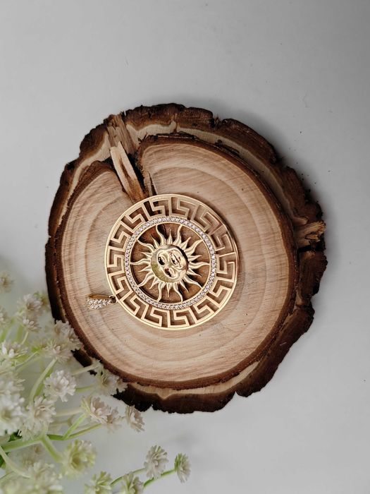 NOWA Złota Zawieszka Słońce Białe Cyrkonie / Złoto 585