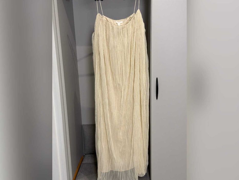 Sukienka H&M kremowa brokatowa na cienkich ramiączkach XL 42 14