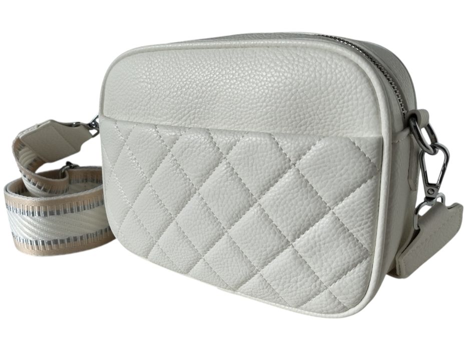 Torebka Damska Biała Mała Listonoszka Na Ramię, Kuferek