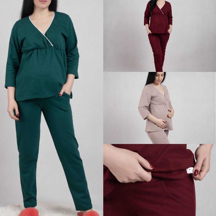 Жіноча тепла піжама кулір, байка, махра для годуючих мам 44-62