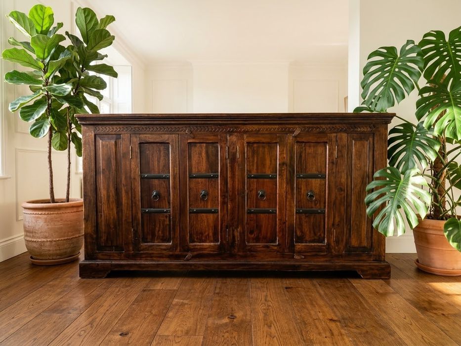 Komoda drewniana OXFORD, kolonialna , brązowe lite drewno, 171 cm, vintage
