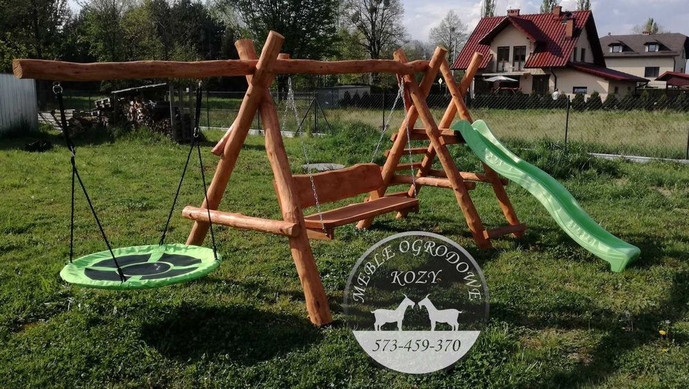 CENY DO KOŃCA LUTEGO! Drewniana huśtawka ogrodowa z bali / Plac zabaw