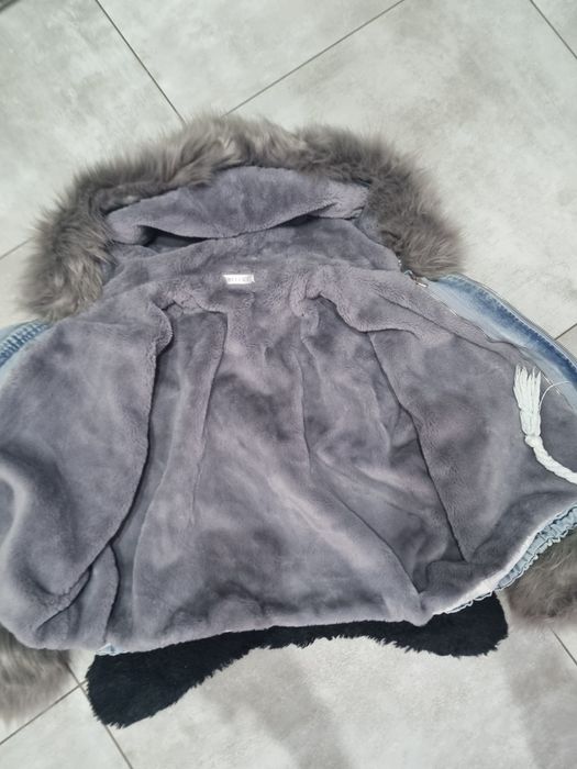 Zimowa kurtka jeansowa z kożuszkiem, futro, oversize