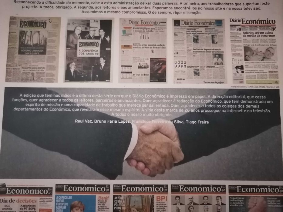 Jornal Diário Económico  - Última edição impresso em papel 2016