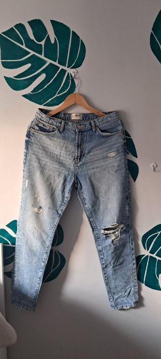 Jenasowe spodnie L Tally Weijl high waist proste szerokie
