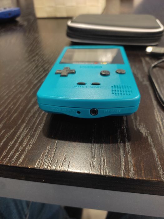 Conjunto Gameboy Color azul com cabo link carregador e bolsa de proteção
