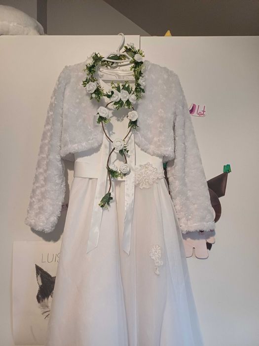 Sukienka komunijna 140/146 bolerko, wianuszek