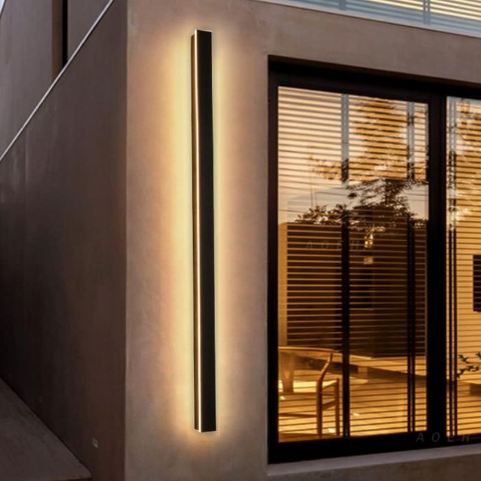 długi kinkiet villa wall light czarny ip65 48w 150cm