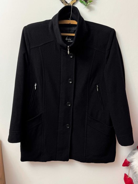 Wełniany płaszcz czarny płaszczyk zimowy wełna Herluf Design 46 XXXL