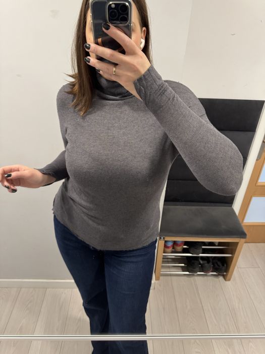 Długi luźny golf golfik sweter sweterek szary M&S Marks&Spencer