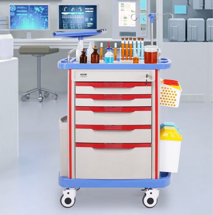 Carrinhos de Laboratório VEVOR -  5 Níveis,  5 Gavetas e 4 Rodas - Baixa de Preço