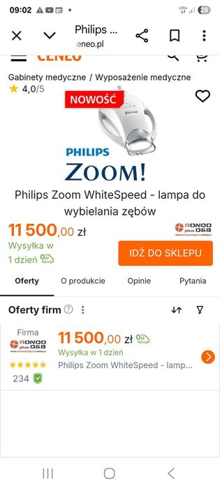 Lampa do wybielania zębów Philips zoom