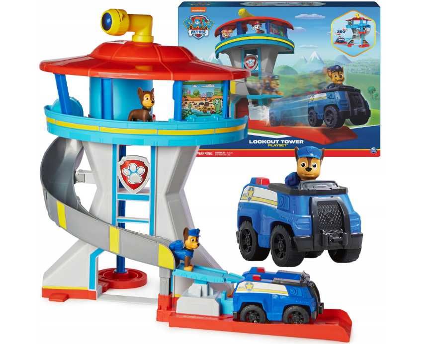 Psi Patrol duża baza ze zjeżdżalnią + Chase figurka i pojazd radiowóz