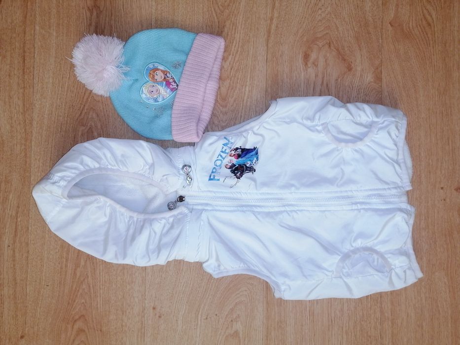 Стильная демисезонная жилетка деми жилет безрукавка Frozen Elsa шапка