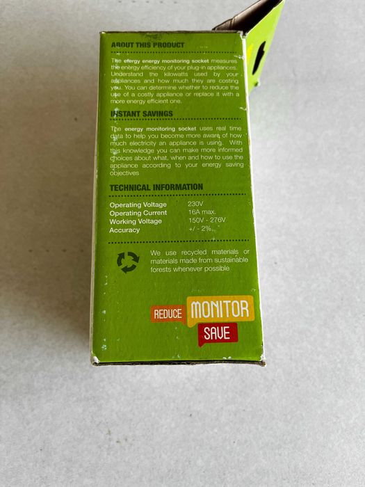 Efergy Medidor Consumo Energia Tomada Energy Monitor Socket 16A Novo