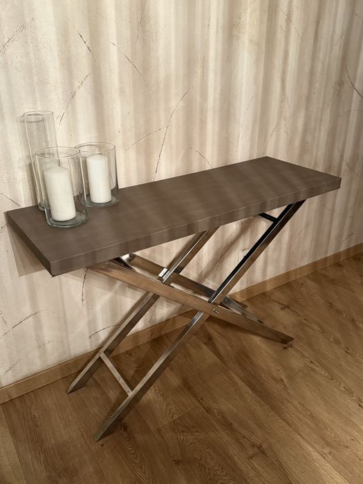 Konsola metalowa chrom chromowana szafka drewniana glamour stal metal