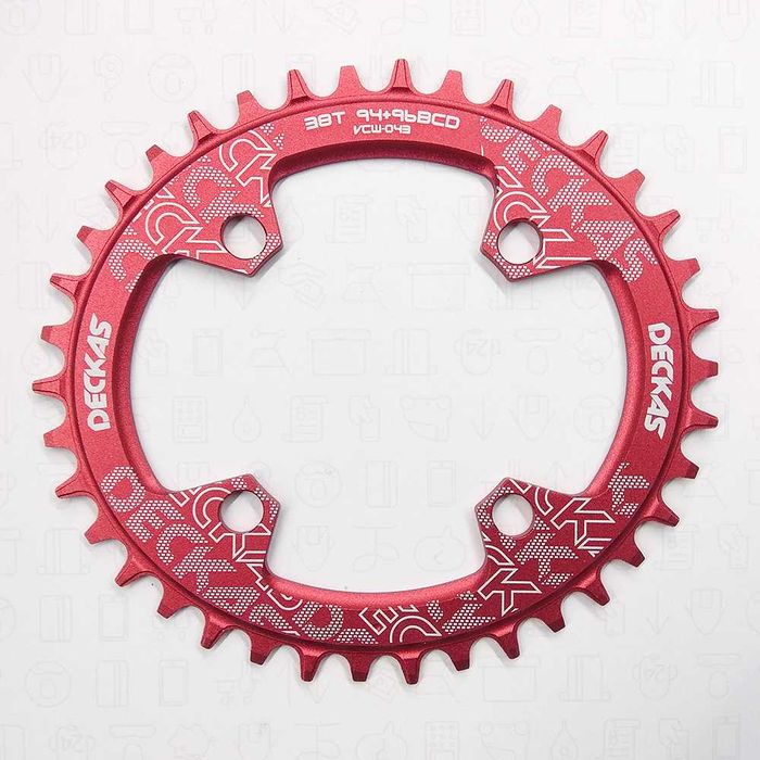 DECKAS 94+96BCD zębatka narrow wide 32T 34T 36T 38T czerwona owalna