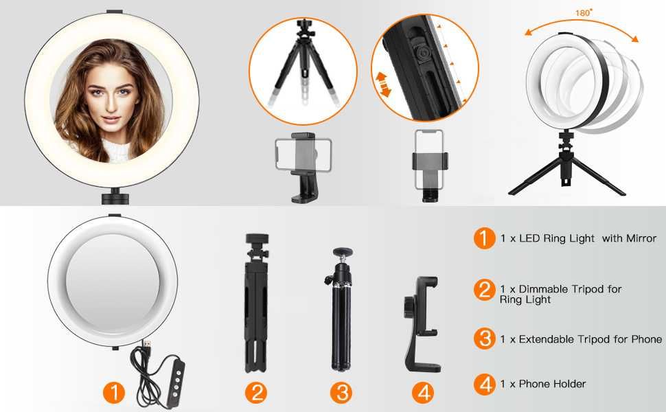 Ring Light LED 8'' 3 Modos 10 Níveis, USB (Maquilhagem, Vídeo, TikTok)