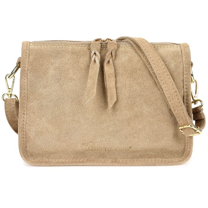 BELTIMORE torebka damska zamszowa listonoszka z paskiem V484 beżowa
