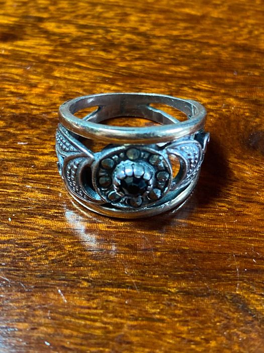 Anel Prata e Ouro Contrastado Antigo Tam. 13