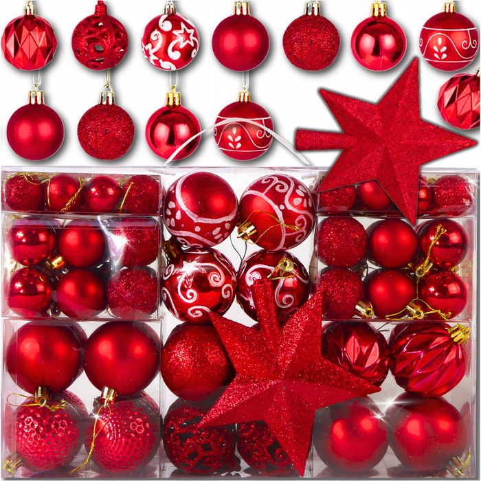 Bombki choinkowe na choinkę zestaw XXL czerwone 100 + gwiazda NOWE