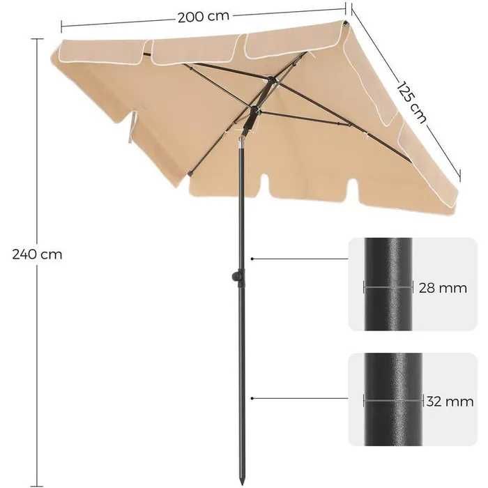 Nowy parasol / 200x125 /  uchylny / regulowany / SONGMICS / W1218!