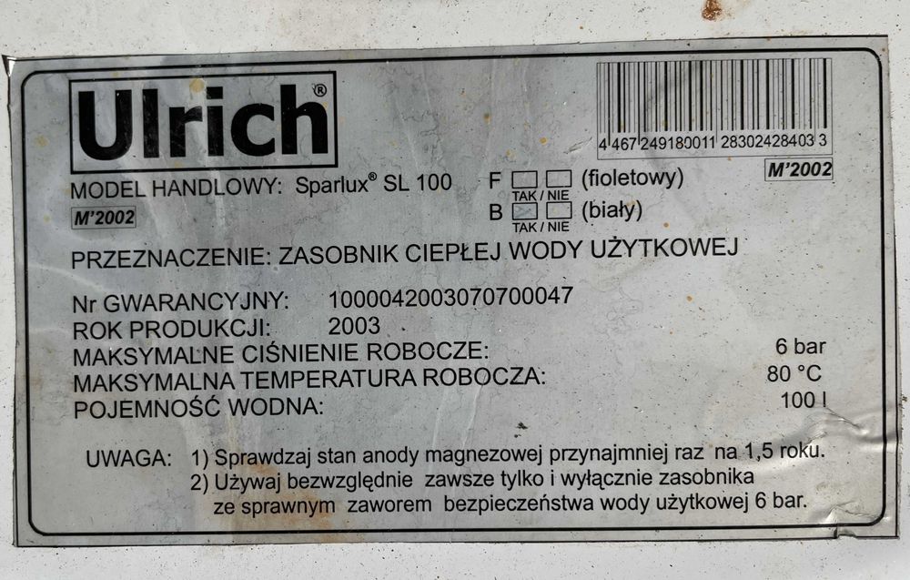 Zbiornik ciepłej wody użytkowej ULRICH