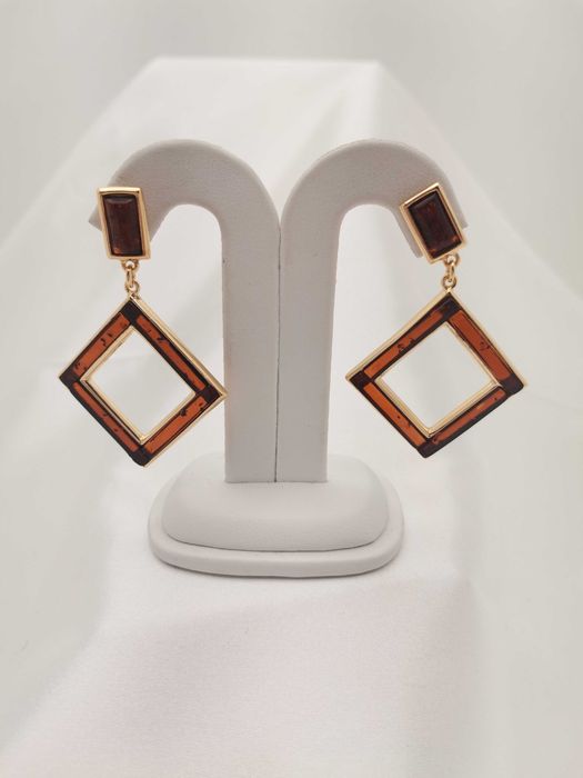 Nowe Srebrne  Kolczyki z Bursztynem / pozłacane srebro 925 /