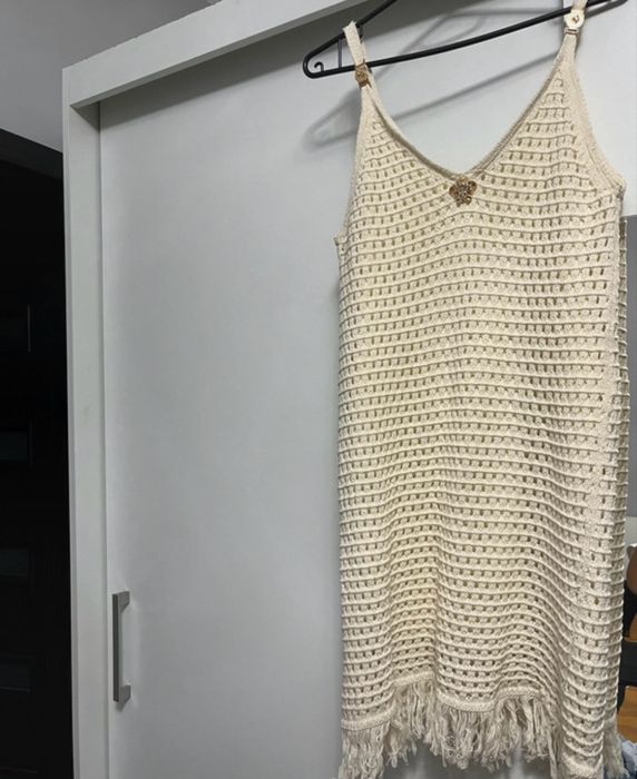 Sukienka letnia boho beżowa ecru versace