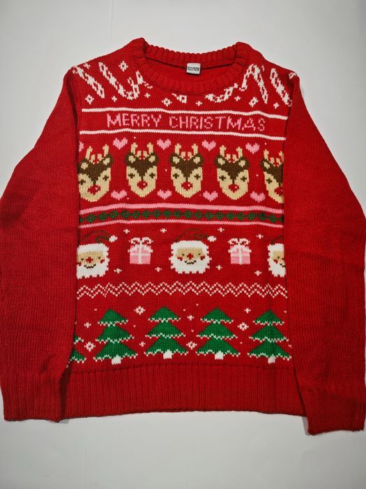 Świąteczny Sweter Dziecięcy Czerwony Renifer Mikołaj Choinka 122/128
