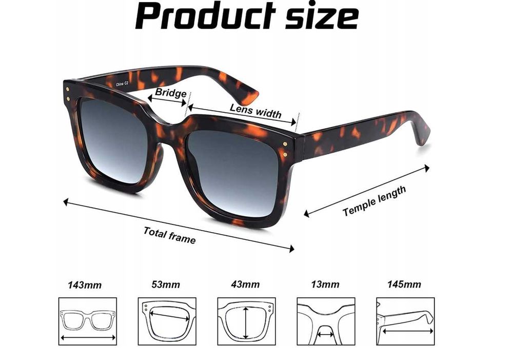 Okulary przeciwsłoneczne unisex klasyczne etui UV400 panterka 851