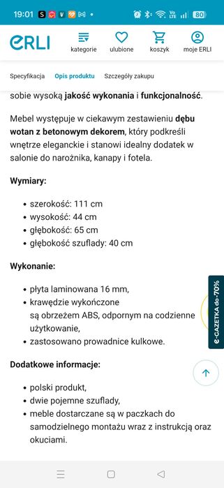 Ława stolik kawowy MONO dąb wotan beton chicago