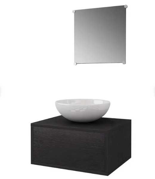 Móveis casa de banho 3 pçs e conjunto de bacia preto Unico / Negro