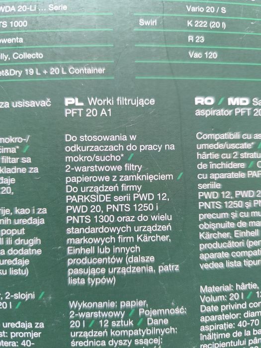 Worki do odkurzacza 20l Parkside