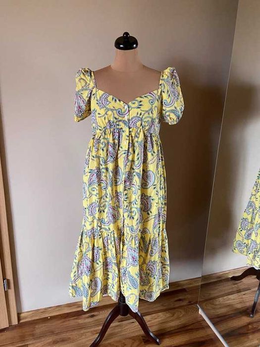 Zara m l 38 40 dluga maxi sukienka falbanki kolorowa zolty cytrynowy