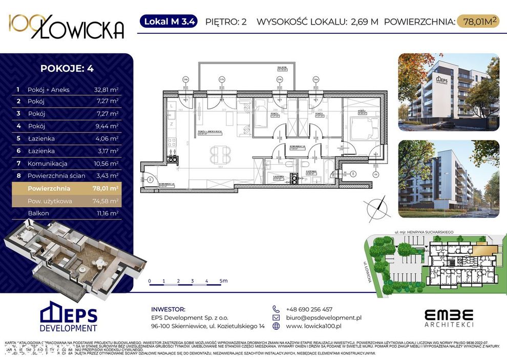 4-pokojowe mieszkanie 74m2  2 łazienki + balkon