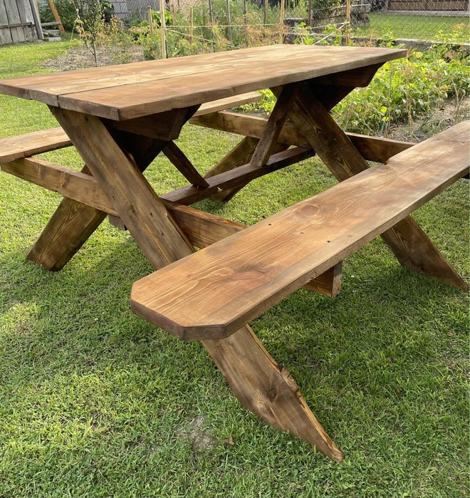 Stół ogrodowy z ławkami na wymiar-lite drewno