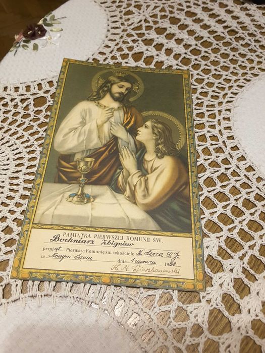 Stary obrazek Pamiątka Pierwszej Komunii Św. 1958